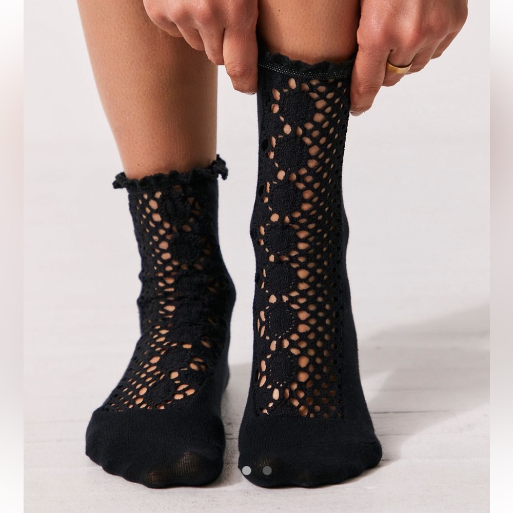 Free People Rubies Crochet Socks in black